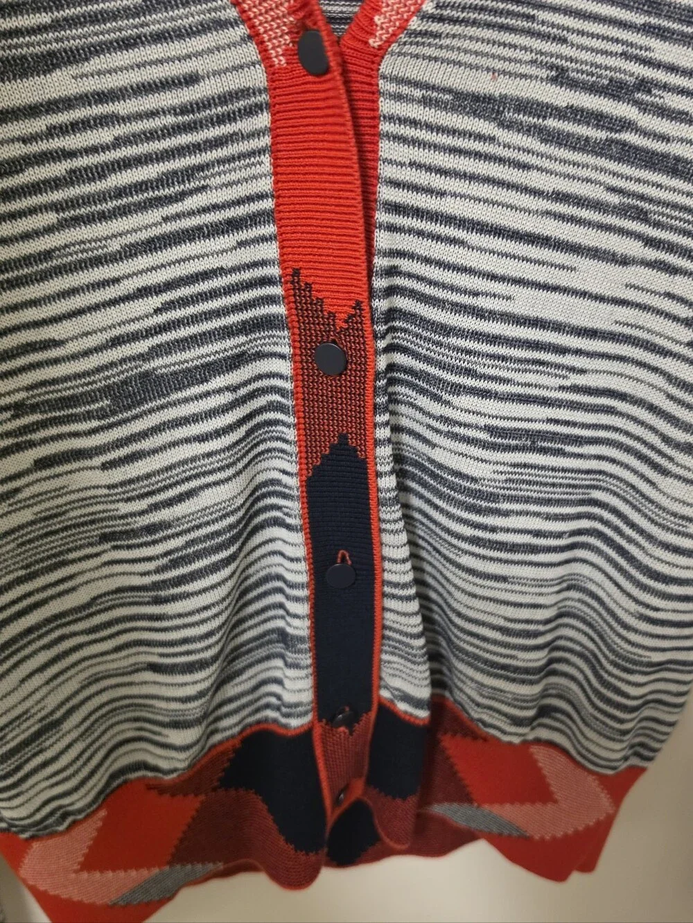 Tory Burch Arielle Contrast Trim Argyle Cardigan Sweater Size Small